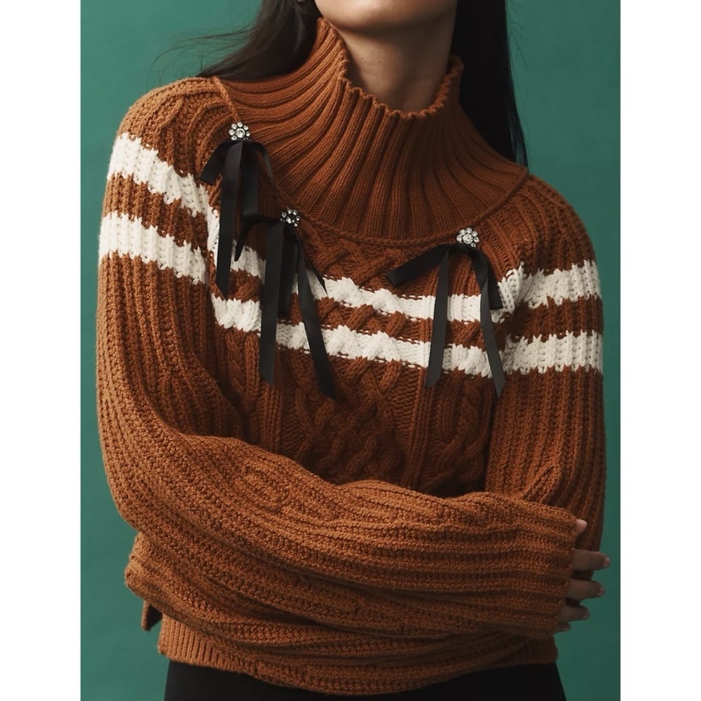 ANTHROPOLOGIE Maeve NWT Balloon Sleeve Turtleneck Bow Sweater